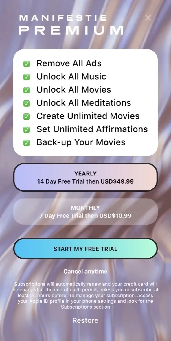 Manifestie paywall screen