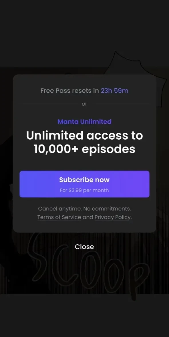 Manta paywall screen