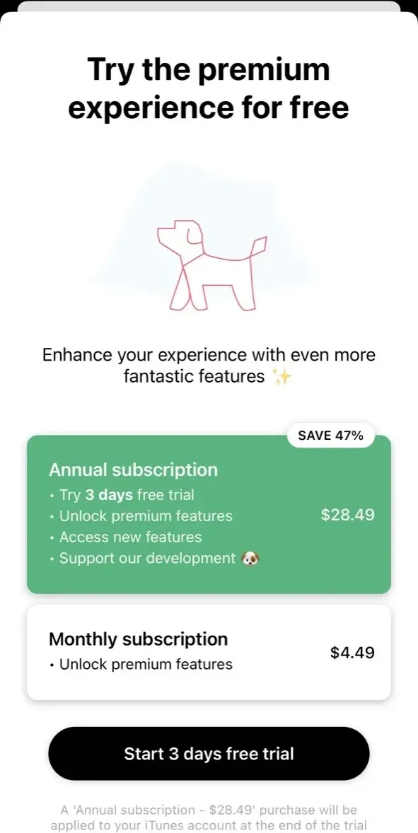 Mantrailing paywall screen