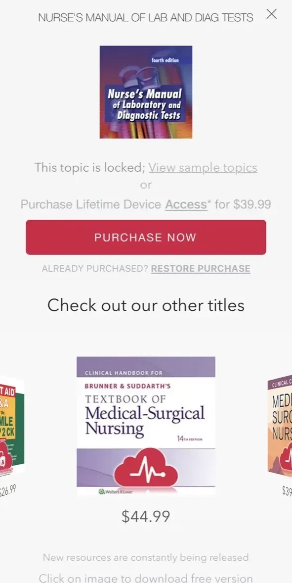 Manual Lab Diagnostic Tests paywall screen