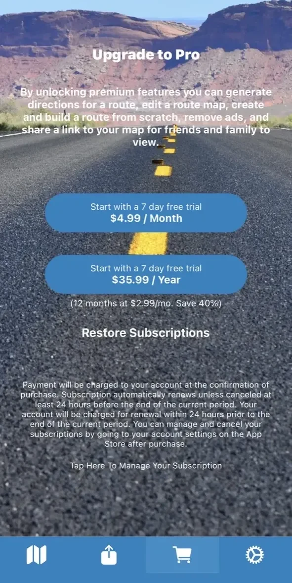 Map My Drive paywall screen
