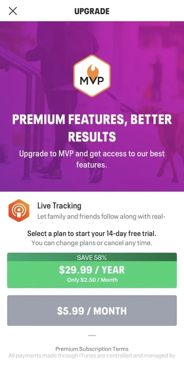 Map My Walk paywall screen