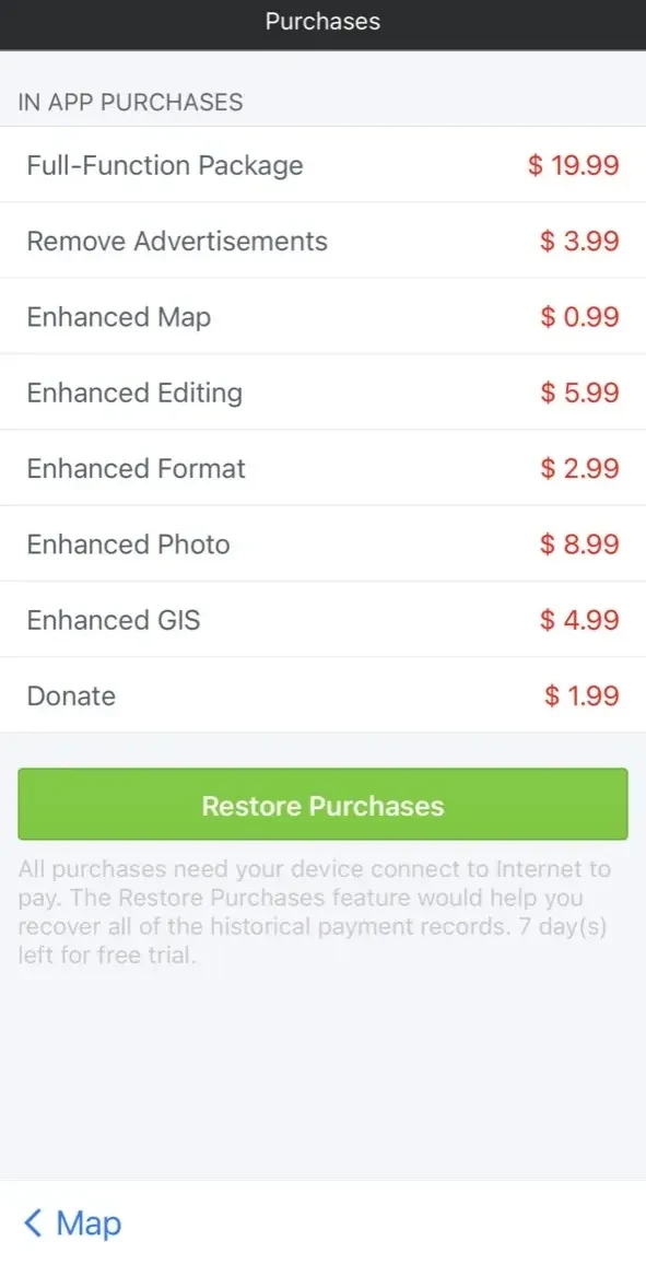 Map Plus paywall screen