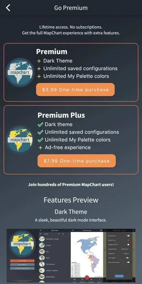 MapChart App paywall screen