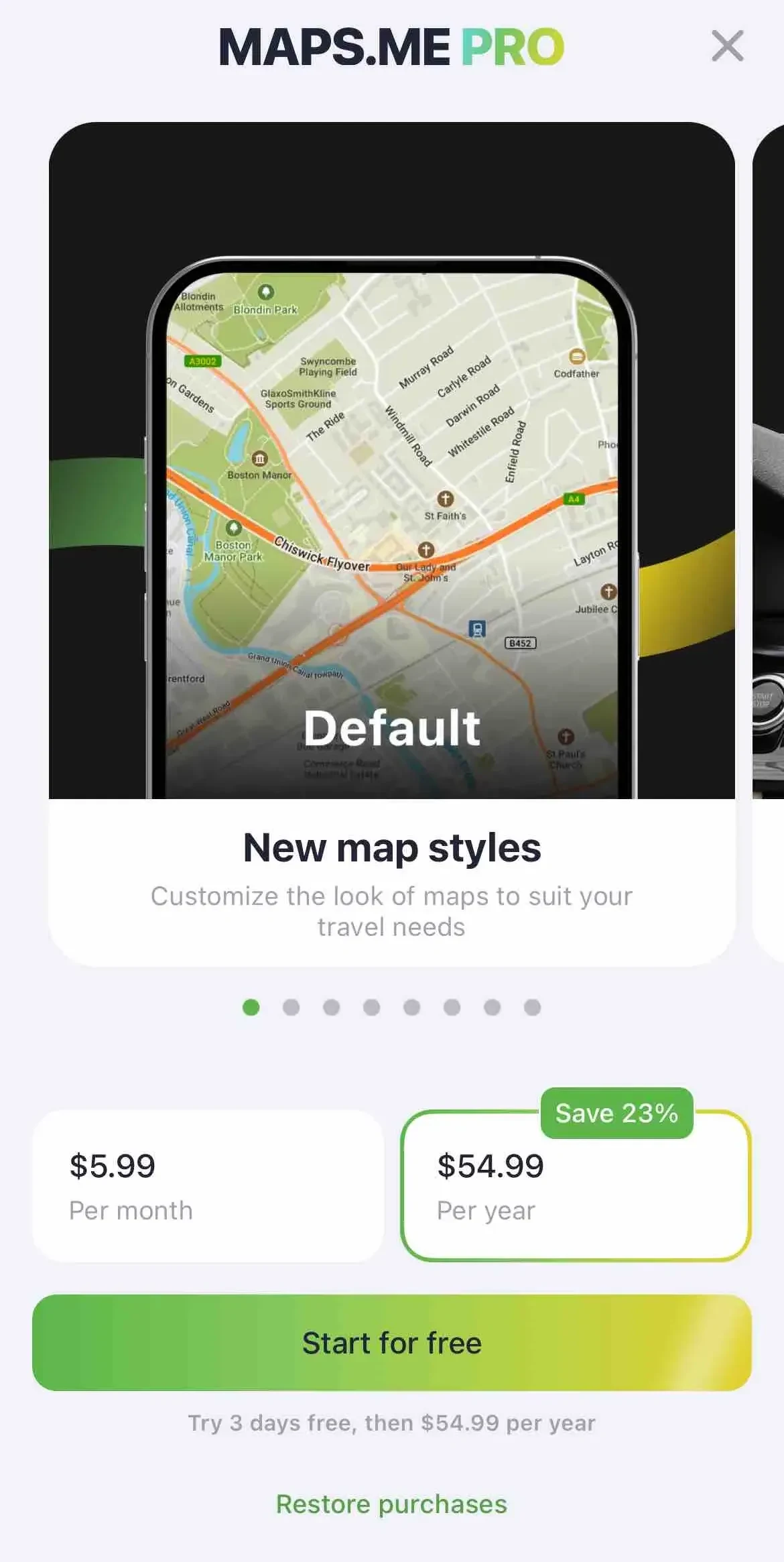 MAPS.ME paywall screen