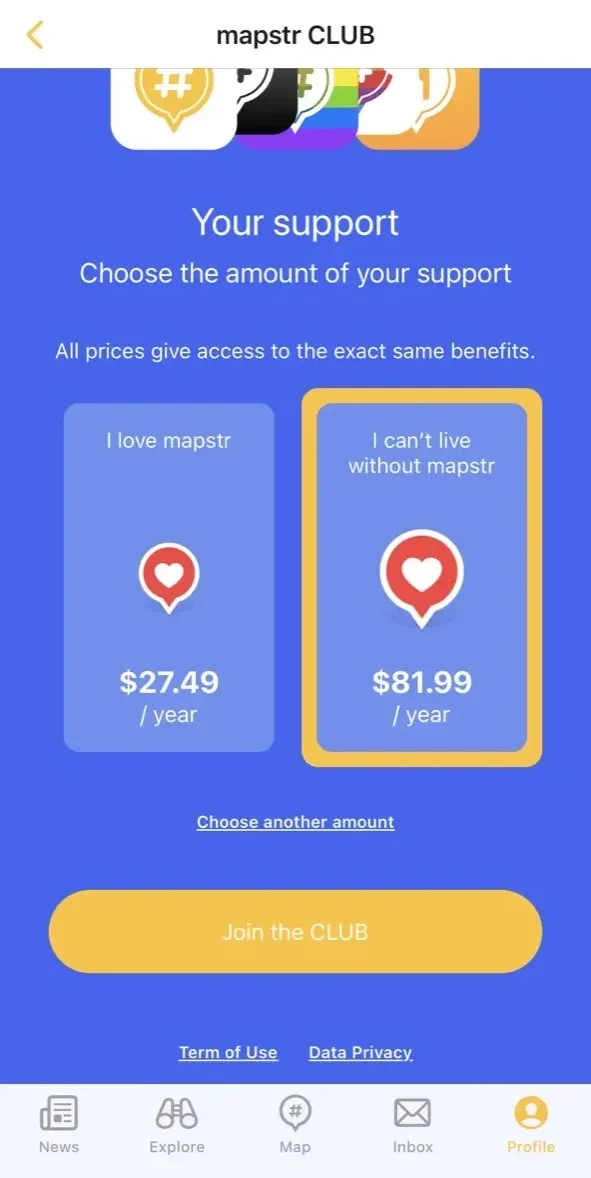 Mapstr paywall screen