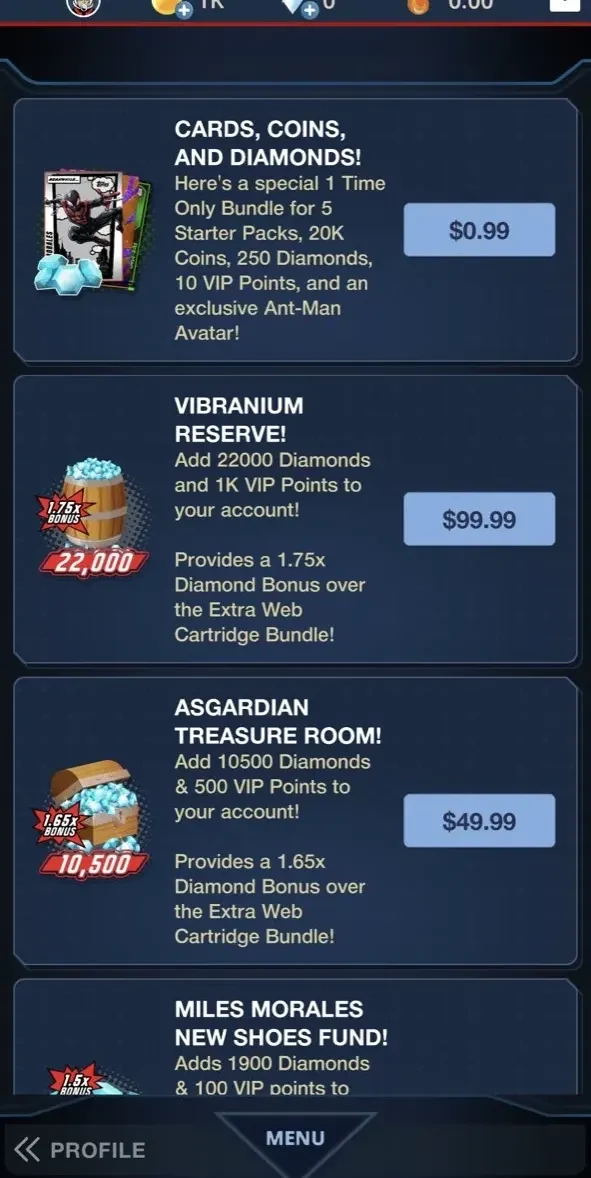 Marvel Collect paywall screen