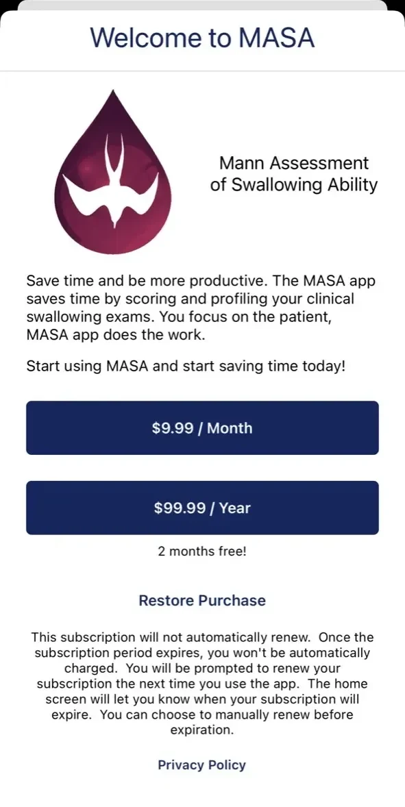 MASA Swallowing Exam paywall screen