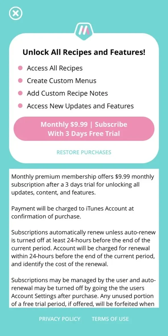 Master Meal Planner paywall screen