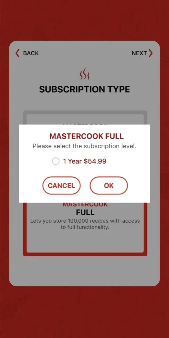 MasterCook paywall screen