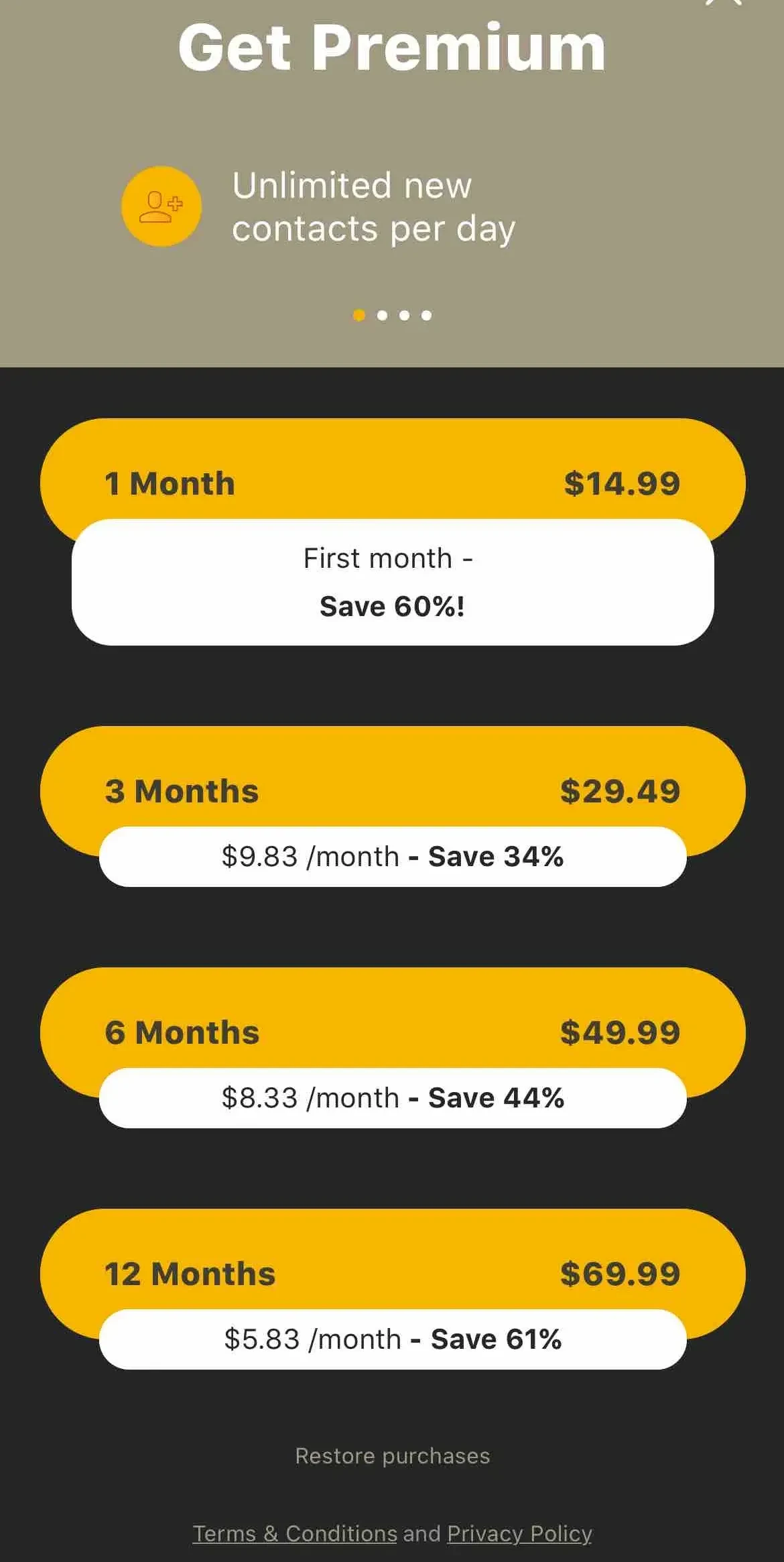 Match and Meet paywall screen