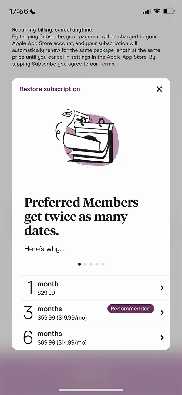 Hinge Dating App paywall screen