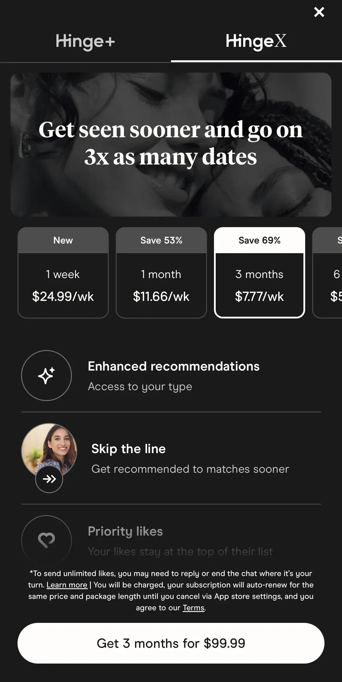 Hinge Dating App paywall screen