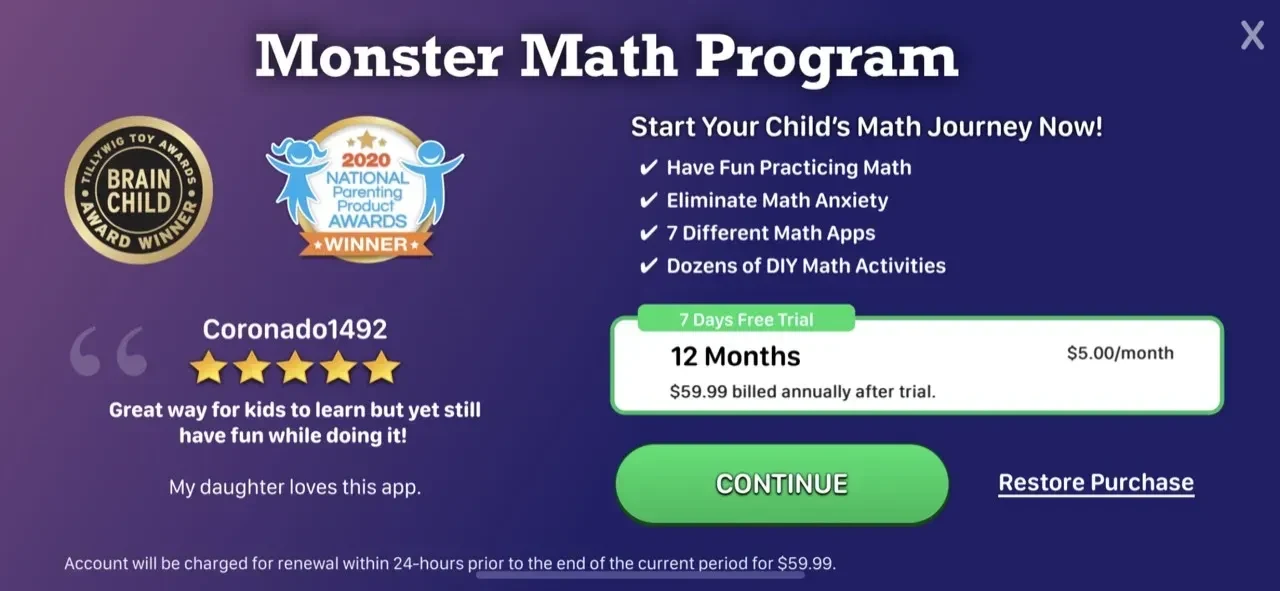 Math Bridges paywall screen