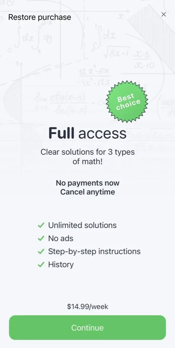 Math Problem Solver app paywall screen