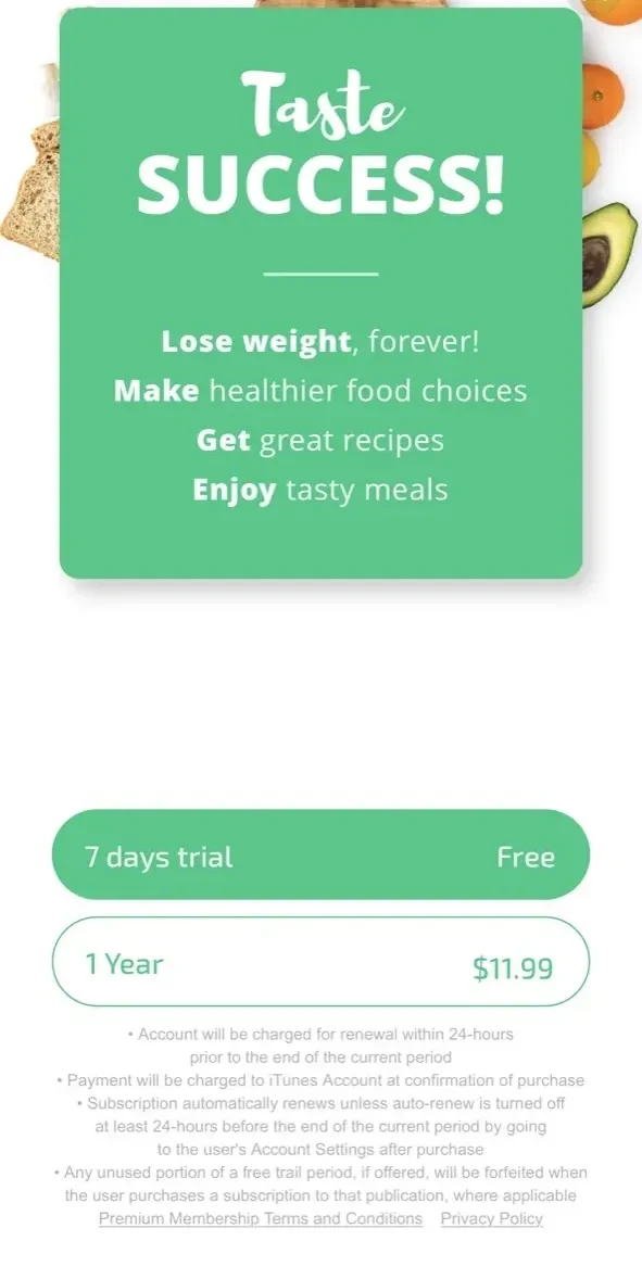 Meal Planner paywall screen