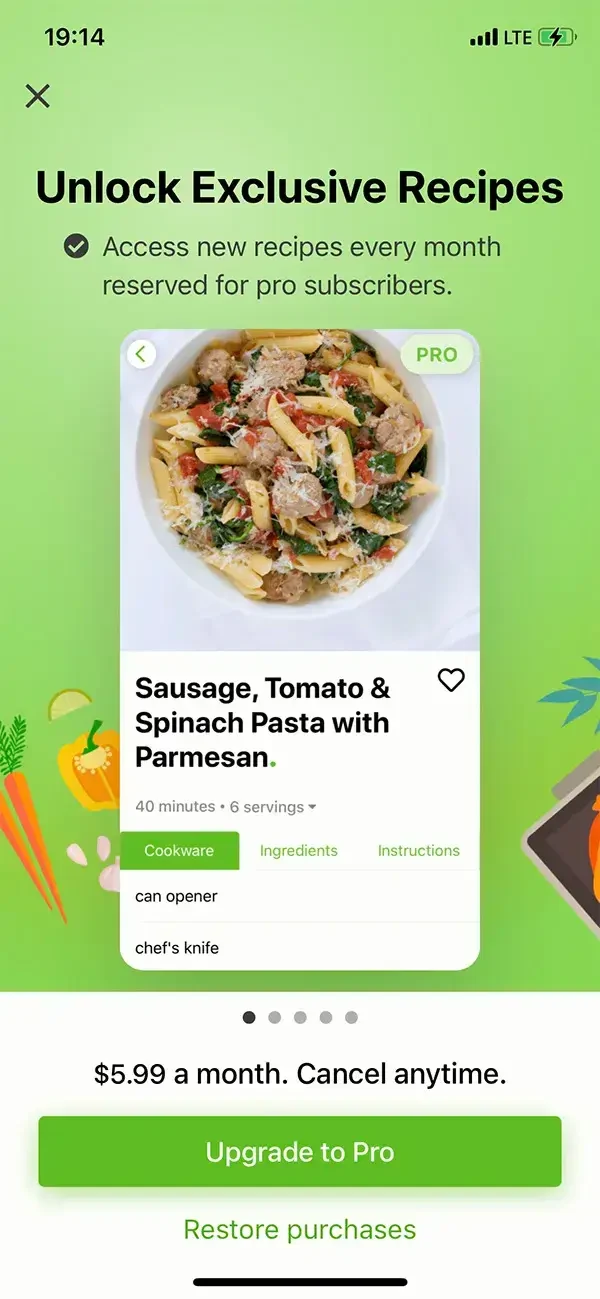 Mealime Meal Plans paywall screen