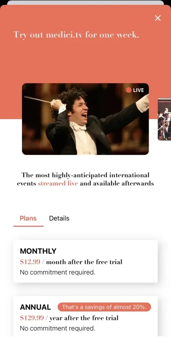 medici.tv paywall screen