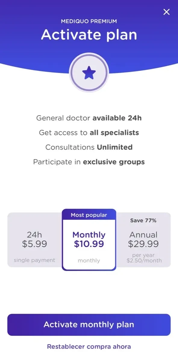 mediQuo paywall screen
