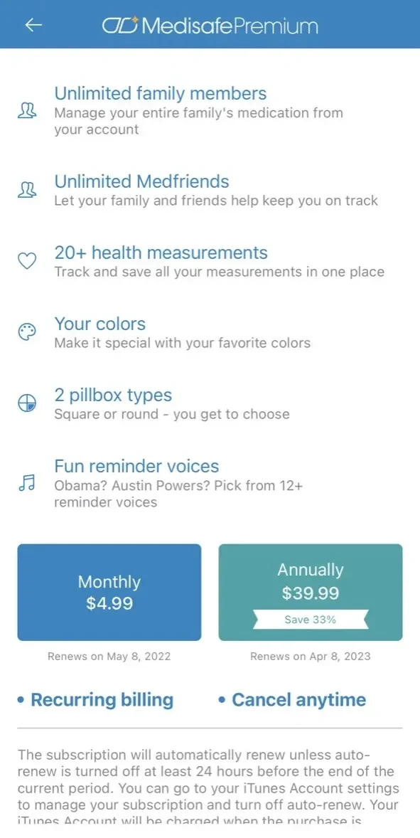 Medisafe Medication Management paywall screen