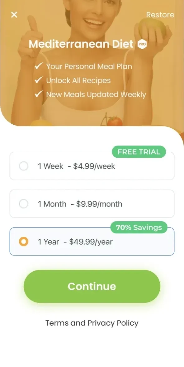 Mediterranean Diet paywall screen