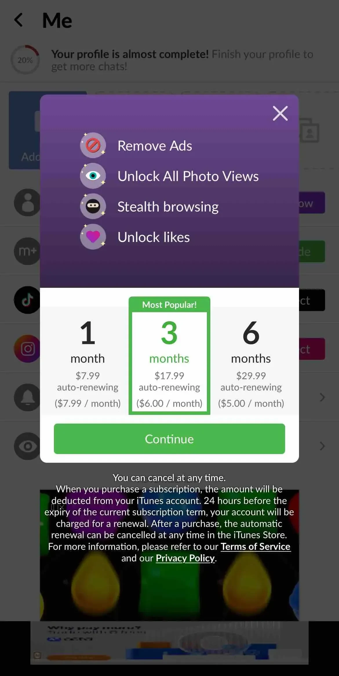 MeetMe paywall screen