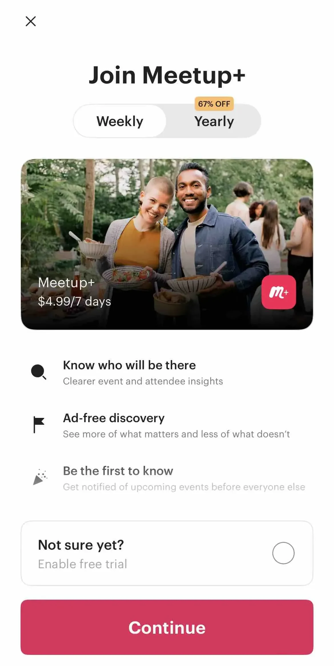 Meetup paywall screen