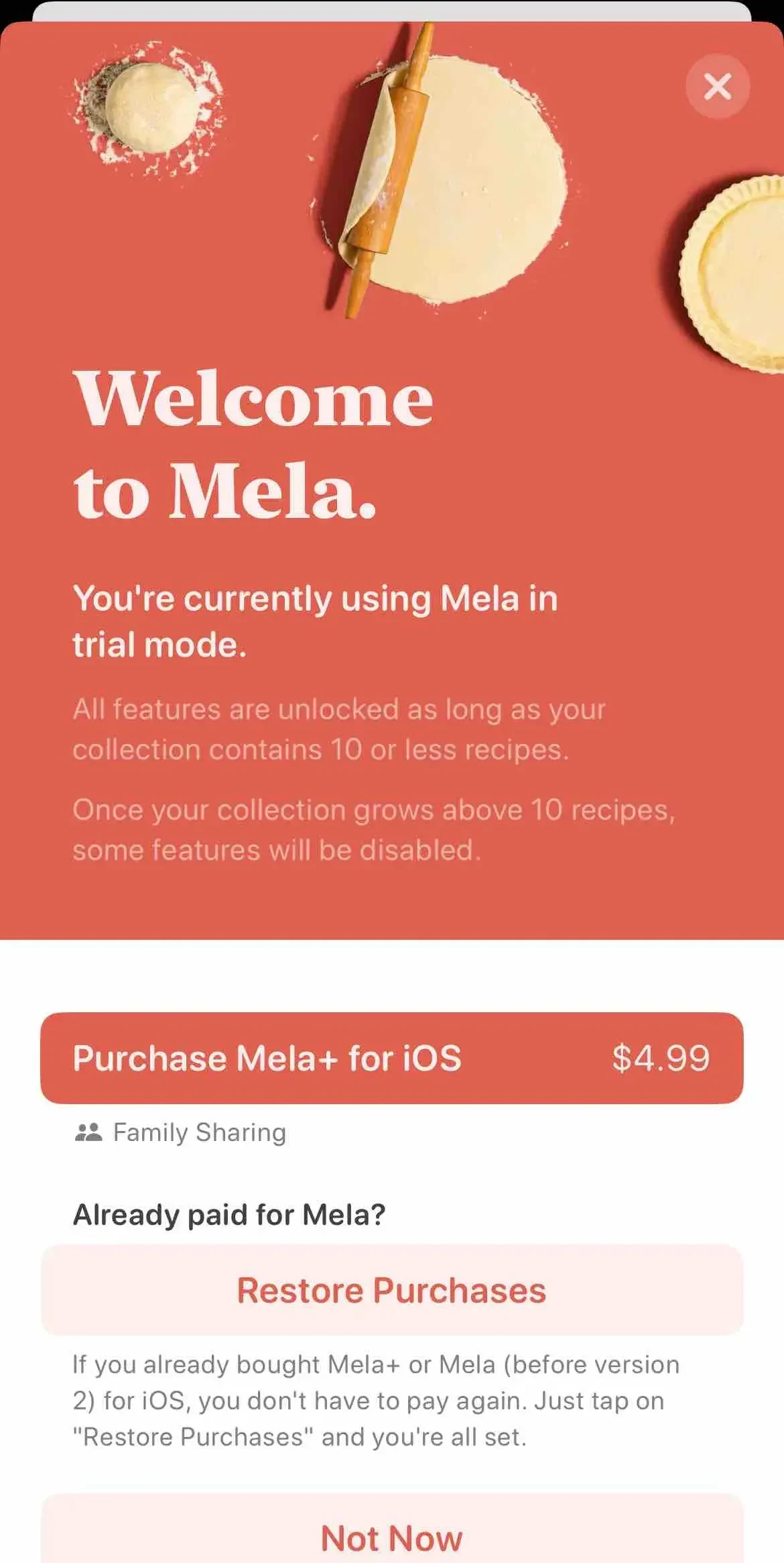 Mela paywall screen