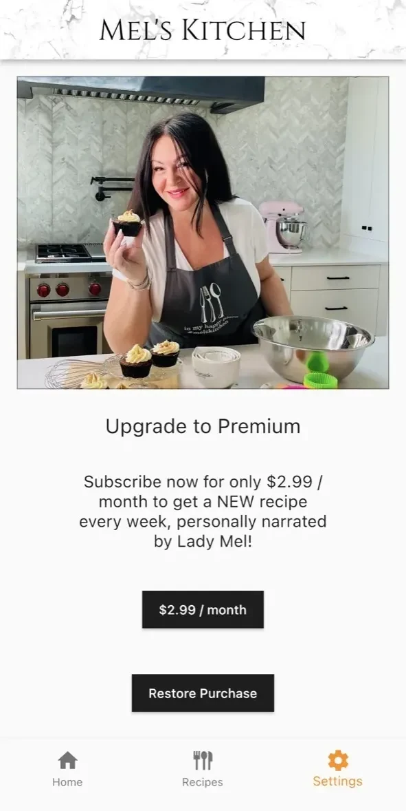 Mel's Kitchen paywall screen