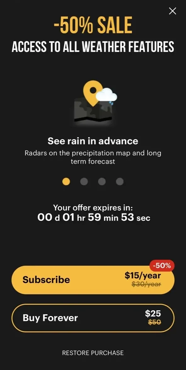MeMeteo paywall screen