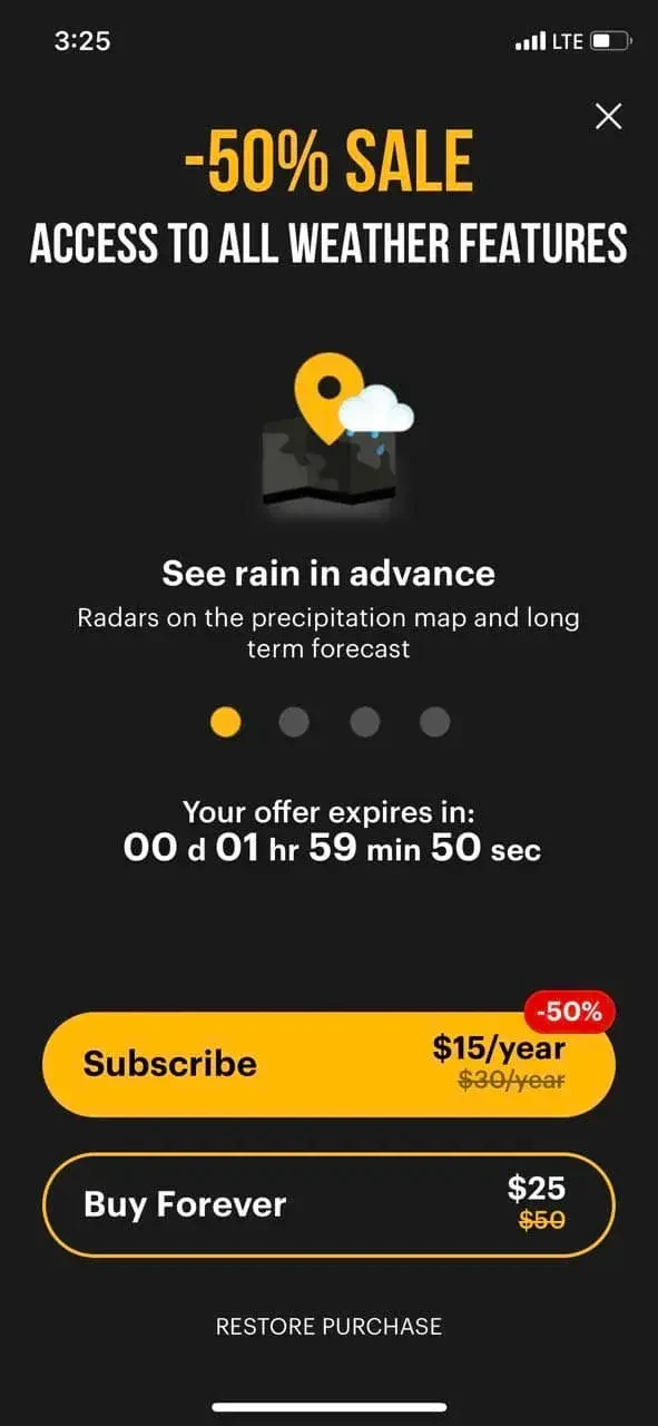 MeMeteo paywall screen