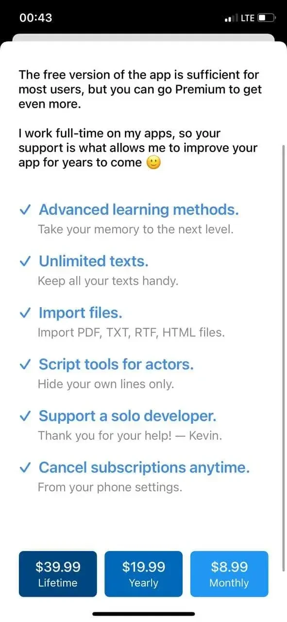 MemoCoach paywall screen