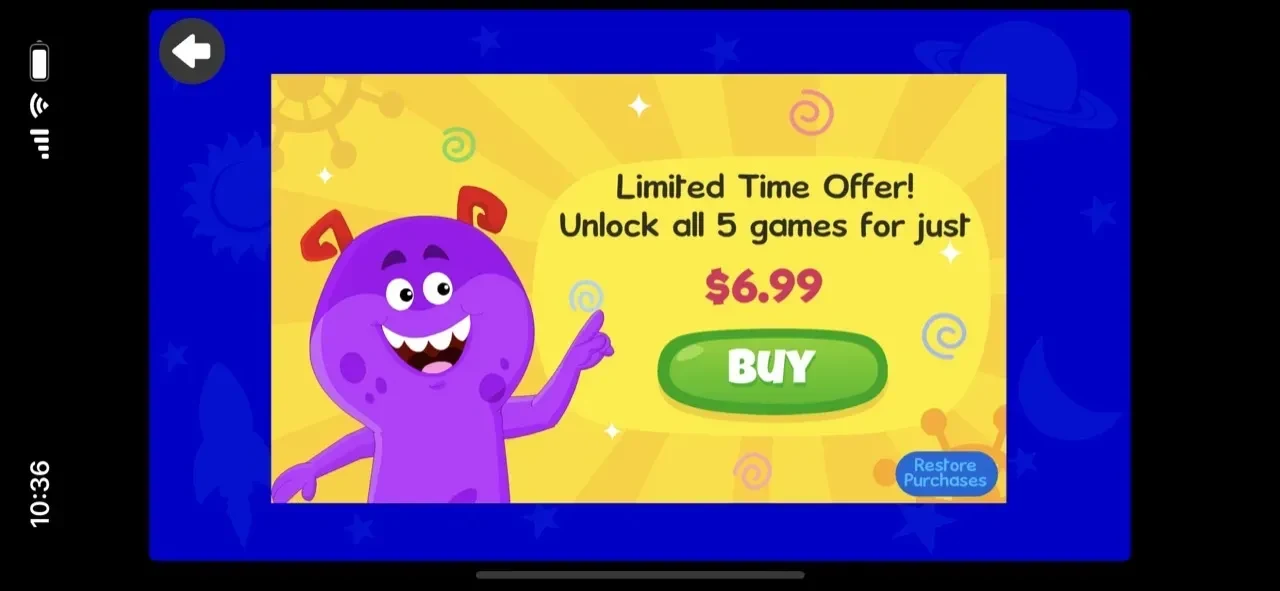 Memory Games For Kids paywall screen