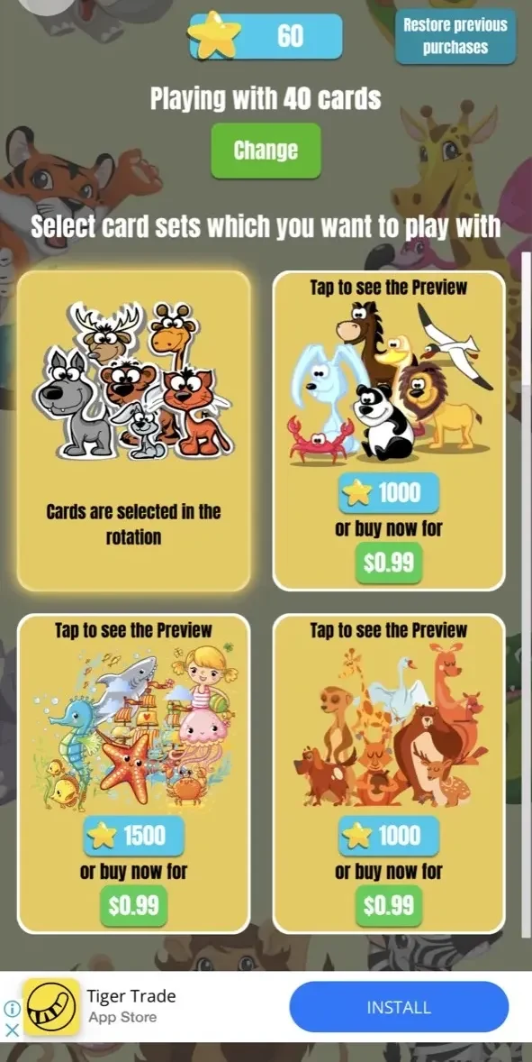 Memory Match Kids Game paywall screen