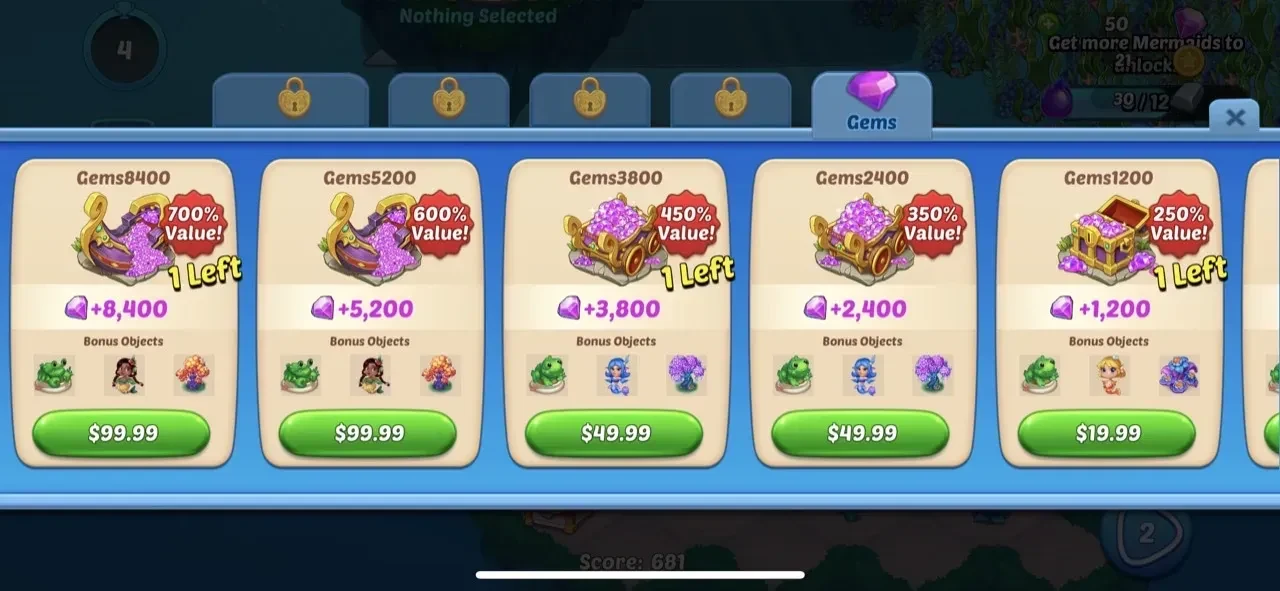 Merge Mermaids paywall screen