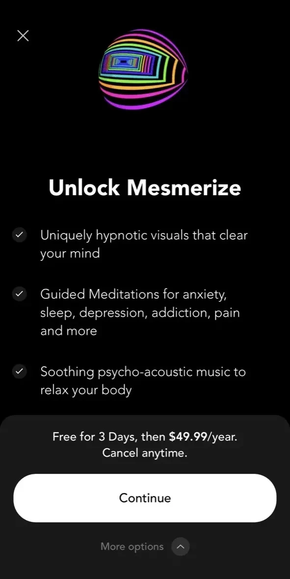 Mesmerize paywall screen