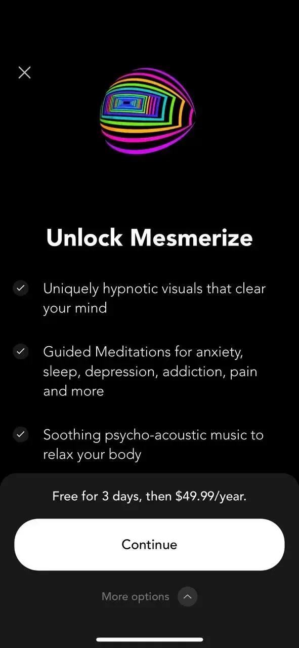 Mesmerize paywall screen