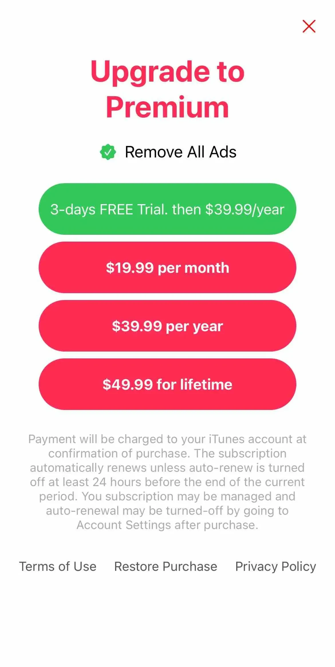 Messenger paywall screen