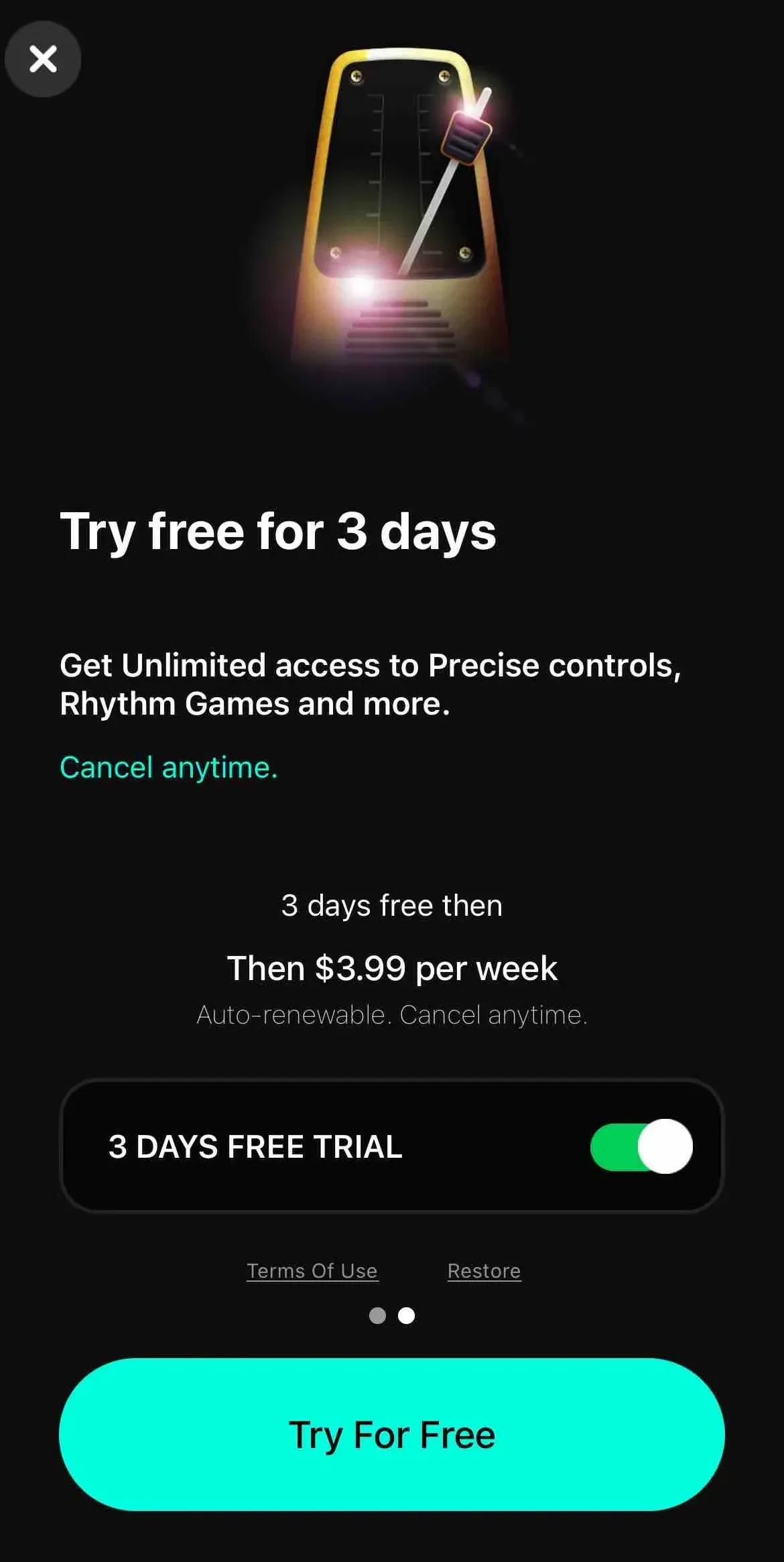 Metronome Pro paywall screen