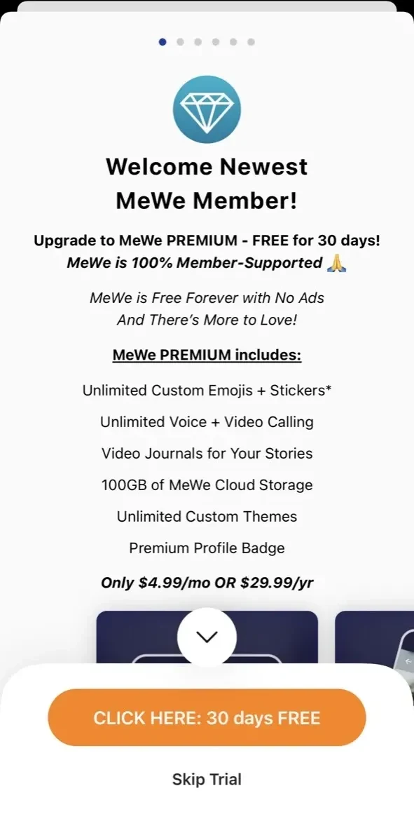 MeWe Network paywall screen