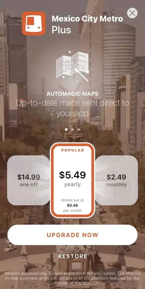 Mexico City Metro Map paywall screen