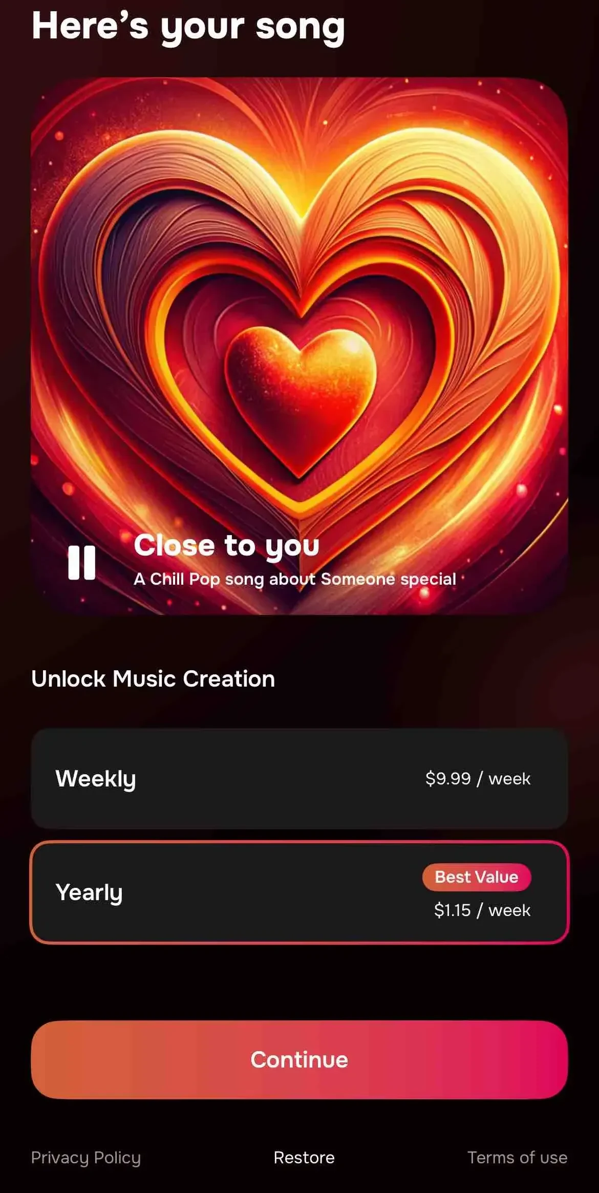 AI Song Generator paywall screen