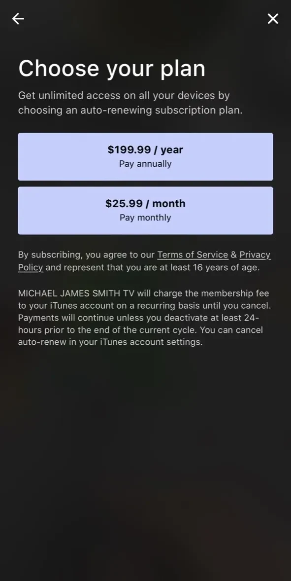 Michael James Smith TV paywall screen