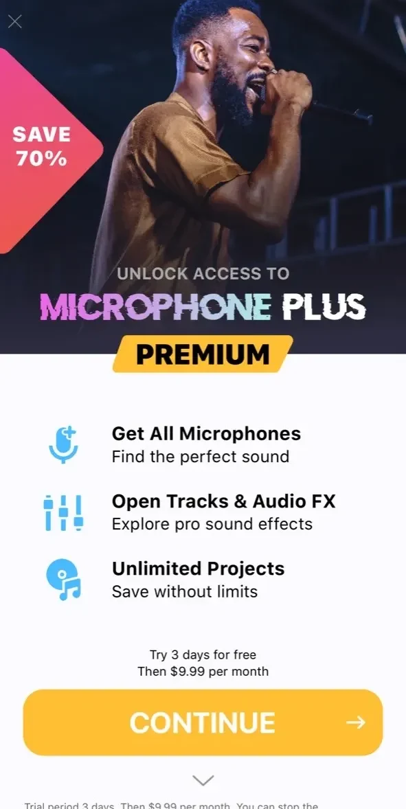 Microphone Voice Recorder-Pro paywall screen