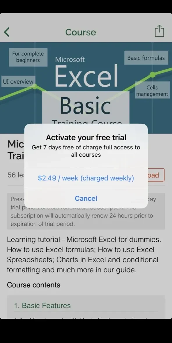 Manual for Microsoft Excel with Secrets paywall screen