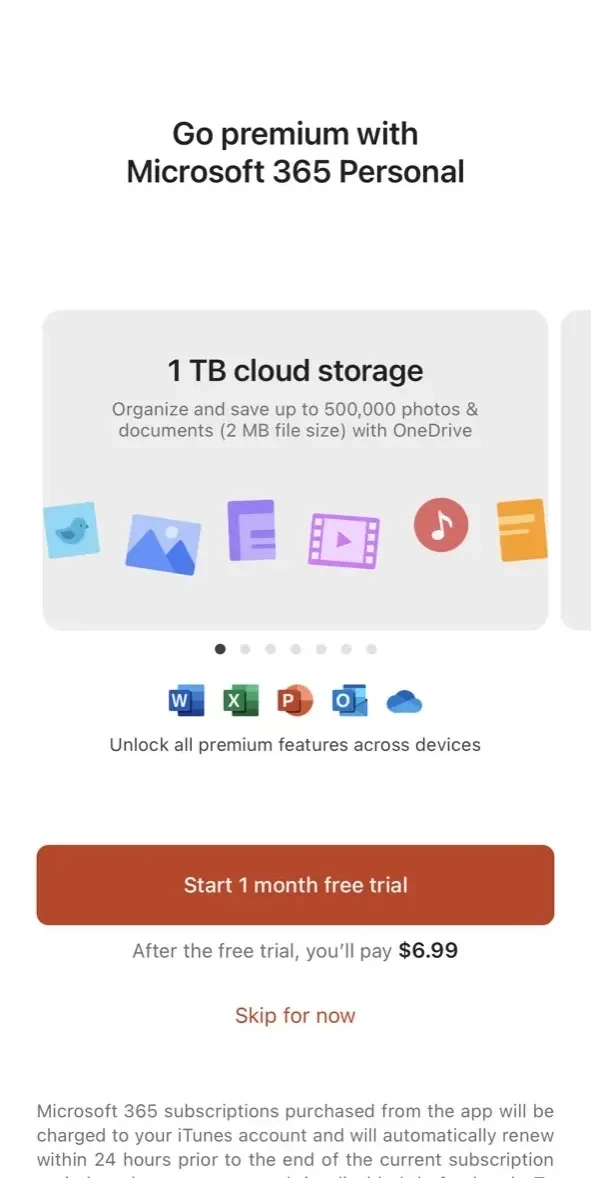 Microsoft PowerPoint paywall screen