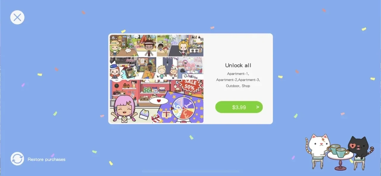 Miga Town paywall screen