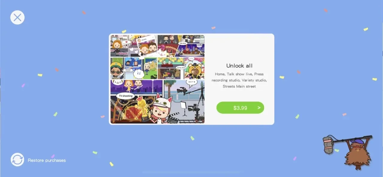 Miga Town paywall screen