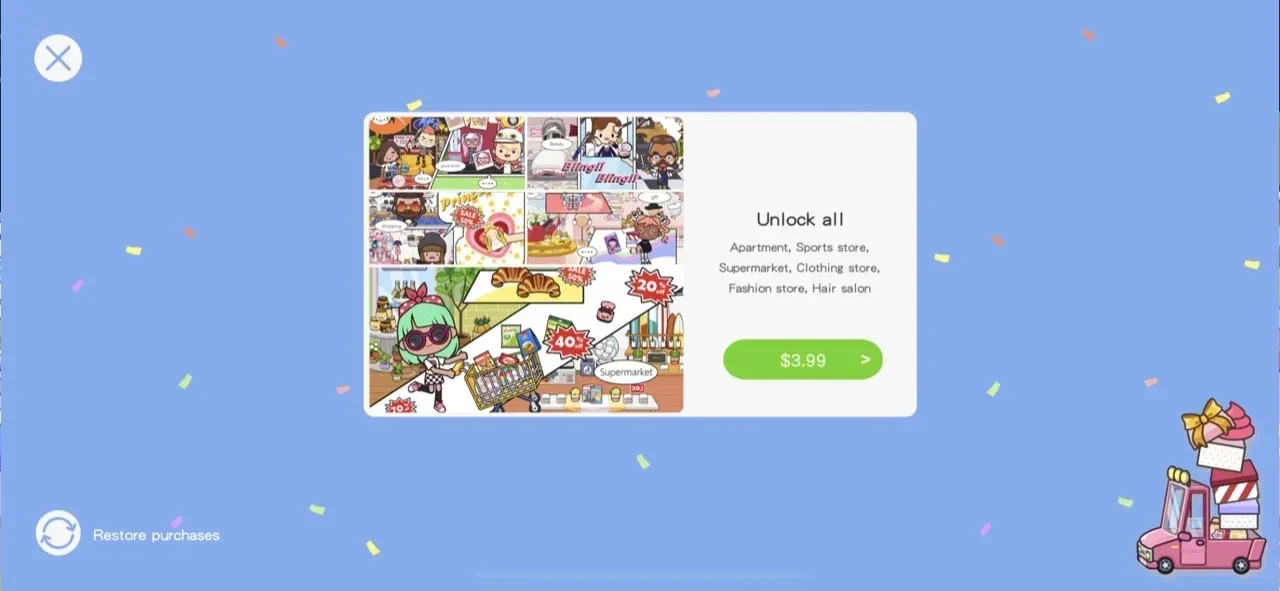 Miga Town paywall screen