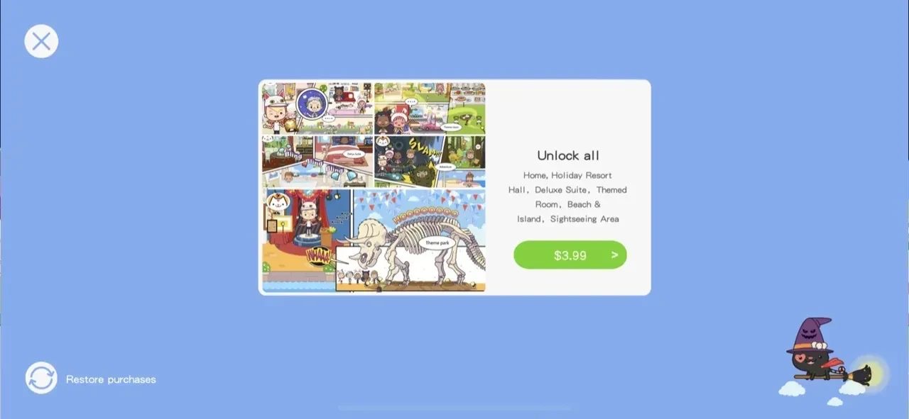 Miga Town paywall screen